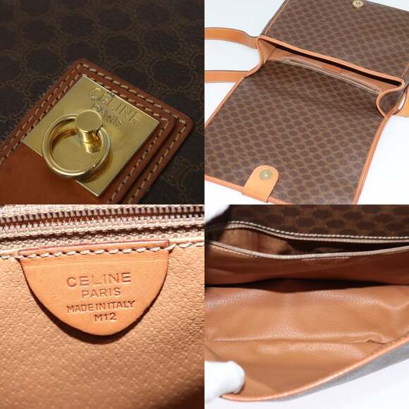 CELINE Macadam Canvas Shoulder Bag Pvc Leather Brown Gold - Picture 11 of 12